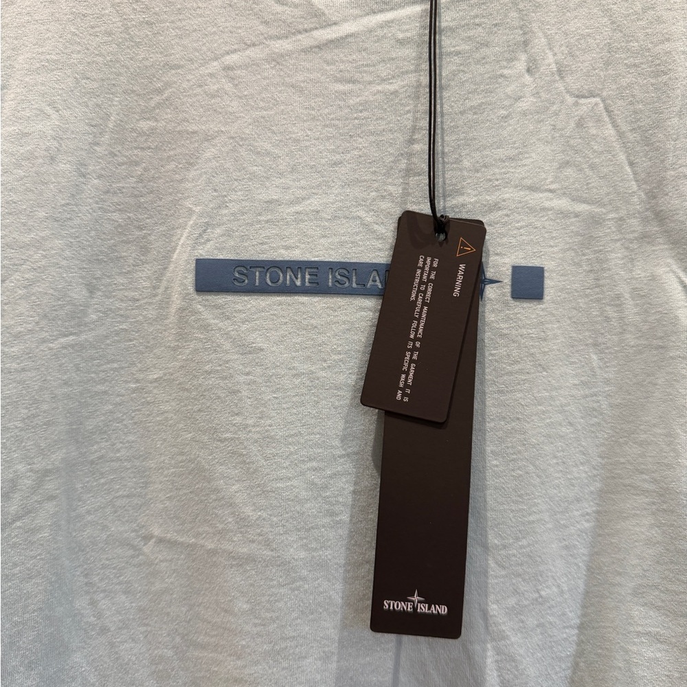 Stone Island Gray T-Shirt with Blue Logo
